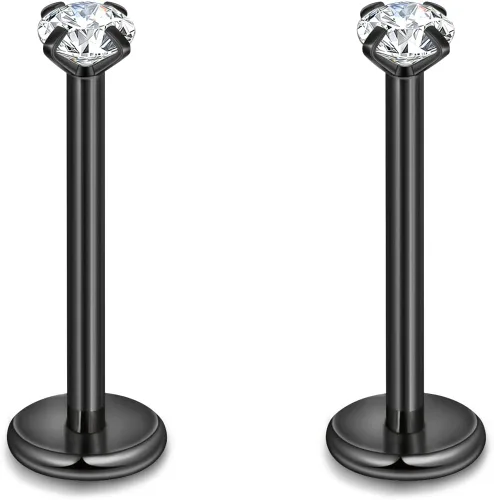 Vista 17 de CANDYFANCY Pendientes de 16 g, 2/3/4 mm, con circonia cúbica, triple hélice delantera, para cartílago de la oreja, Tragus, piercing de labio 16