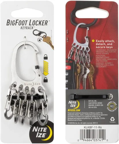 Vista 8 de Nite Ize Bigfoot Locker KeyRack - Soporte de acero inoxidable para coche, casa y otras llaves - Mosquetón con S-Biners - Capacidad para 15 llaves a