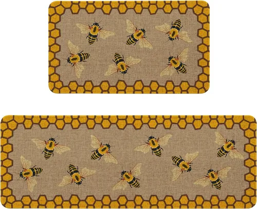 Vista 23 de Alfombras de Cocina Vintage Negras y Verdes Botánicas, Juego de 2 Alfombras de Cocina Antideslizantes Lavables, Tapetes de Cocina con Helechos