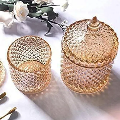 Vista 5 de Rainie Love Home - Juego básico de organización de almacenamiento de alimentos, tarro facetado de diamante de cristal con tapa de cristal, adecuado