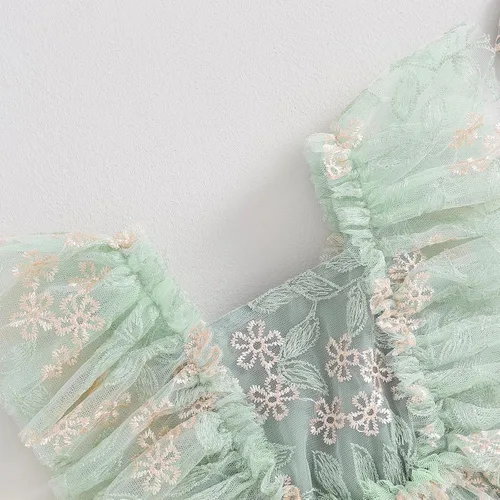 Vista 9 de Ursobutegl Mameluco de princesa para bebé recién nacida, vestido de malla bordado, elegante, tutú con falda, overol para cumpleaños
