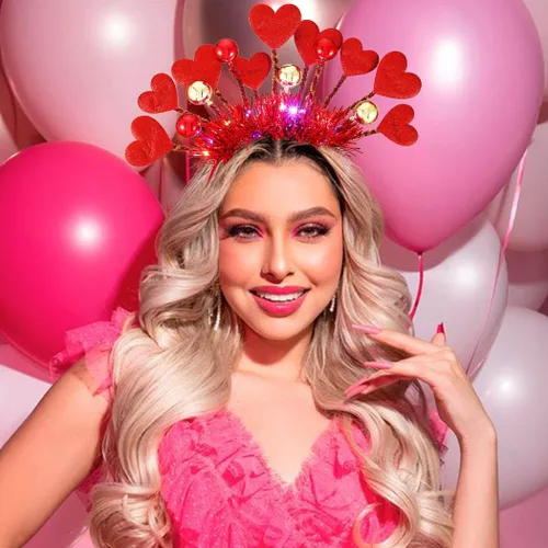 Vista 2 de CLOACE Diadema para el día de San Valentín, con luz de corazón, aro de pelo, con luces LED, accesorios para el cabello para mujer