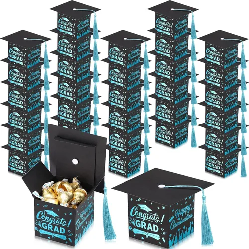 Vista 15 de Chuangdi 30 cajas de dulces de fiesta de felicitaciones graduadas, caja de casquillo de bricolaje con borlas para regalo de graduación, suministros