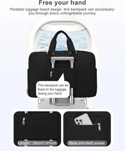 Vista 4 de Bolsa de lona de viaje, bolsa de fin de semana para mujer, R1-negro, Bolsa de viaje