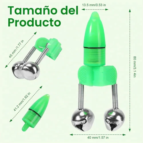 Vista 7 de 25 campanas de caña de pescar con luces de punta, alarmas de mordedura de pesca dobles para cañas de pesca, luces LED brillantes para pesca