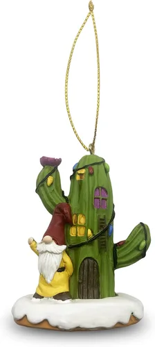 Vista 5 de Casa de cactus y un gnomo pintado a mano, adorno navideño para nuevos propietarios de viviendas, adorno de Navidad en el desierto #1