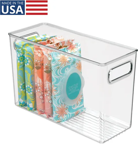 Vista 2 de iDesign - Contenedor de almacenamiento de plástico transparente y delgado para baño, organizador alto y estrecho para lociones, cremas y artículos