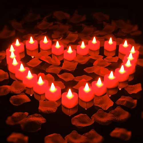 Vista 8 de Honoson - 1000 pétalos de rosa con 24 corazones LED, color blanco y azul Diseño seguro sin llama, pétalos de seda, para aniversario de boda