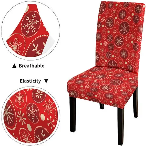 Vista 5 de CAPSCEOLL Christmas Dining Chair Covers,Snowflakes Festive Winter Pattern Stretch Chair Covers for Dining Room Set of 2 Washable Spandex Parson