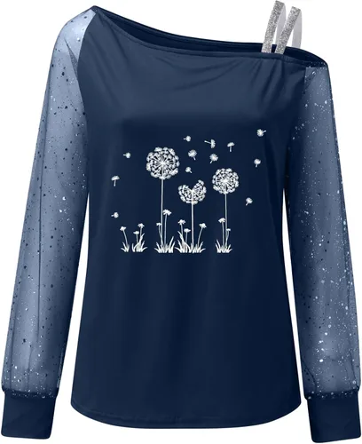 Vista 3 de Blusa de manga larga con estampado casual de malla y hombros descubiertos para mujer
