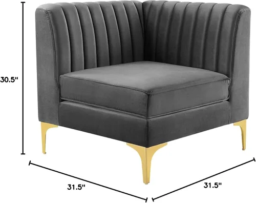Vista 2 de Modway EEI-3983-GRY Triumph Channel - Silla esquinera para sofá seccional de terciopelo de alto rendimiento, color gris
