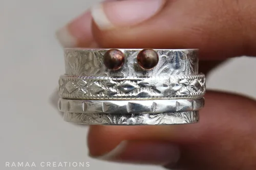 Vista 3 de Sterling Silver Spinner Ring Anxiety Spinner Ring Fidget Spinner Ring for Women Handmade Two Spinner Ring Sterling Silver 925