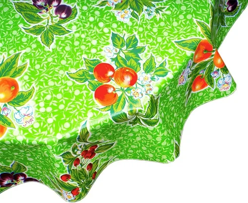 Vista 2 de Round Plum Lime Green Oilcloth Tablecloths (47") Simply wipe clean with a soapy sponge!