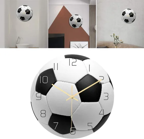 Vista 7 de Garneck Reloj de pared de fútbol reloj de pared de fútbol deportivo con impresión redonda de acrílico reloj de pared silencioso sin pintura