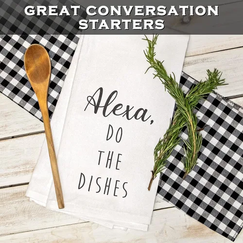 Vista 3 de MAINEVENT Alexa Do The Dishes - Toalla de cocina de algodón blanco de 18 x 24 pulgadas