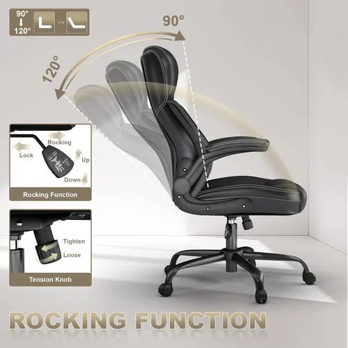Vista 5 de Ergonomic Executive Office Chair, High Back PU Leather Computer Desk Chair with Flip-Up Armrests, Lumbar Support, Adjustable Height and Rocking
