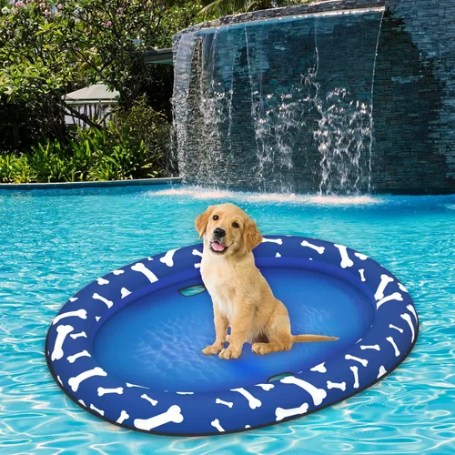 Vista 6 de Pet Soft Balsa flotante para perros – Flotador inflable de natación para perros para el verano (hueso azul)