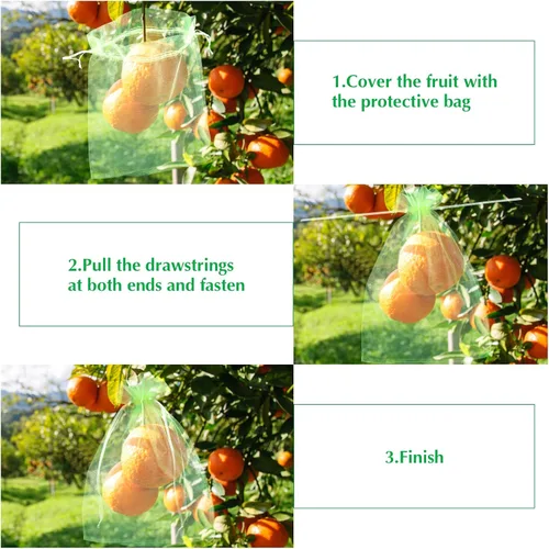 Vista 8 de Kikhope 100 bolsas de protección de frutas, bolsas de red de frutas de 6 x 4 pulgadas, bolsas de red de jardín con cordón, bolsas de red