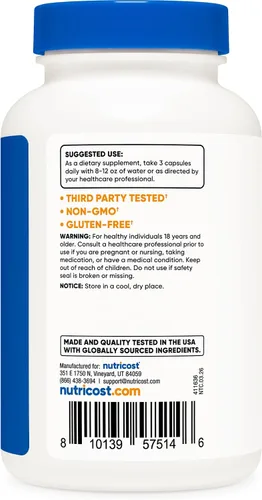Vista 4 de Nutricost Cápsulas de Cúrcuma + Jengibre con Bioperine, 2400mg Por Porción, 120 Cápsulas - Sin OMG, Sin Gluten, 40 Porciones