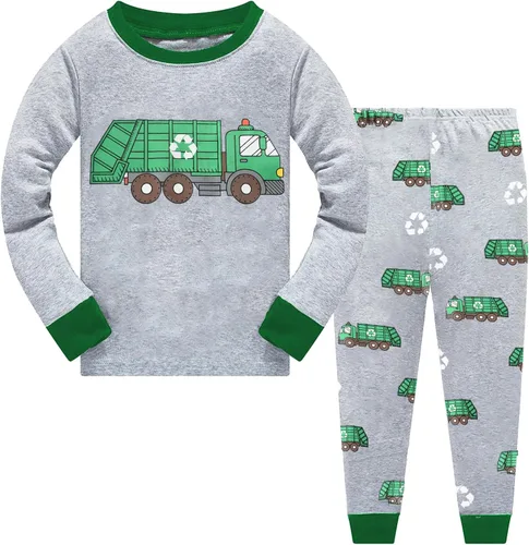 Vista 13 de Little Hand Pijamas de algodón para niños pequeños, conjunto de pijamas de manga larga para excavadora 1 # Camión monstruo