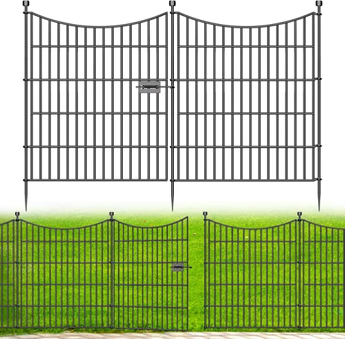Vista 8 de 5 paneles de valla para perros sin excavación al aire libre para patio, 24 pulgadas (alto) x 10 pies (largo), valla decorativa alta de jardín