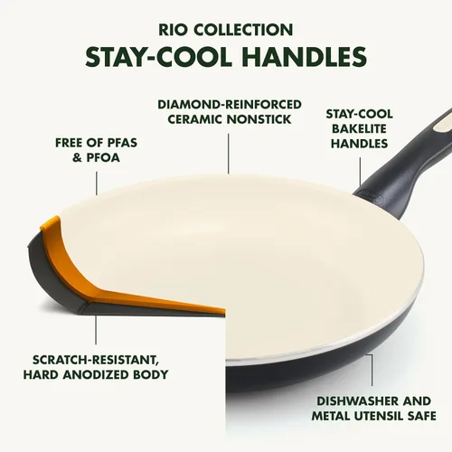 Vista 3 de GreenPan Rio Healthy Ceramic - Sartén antiadherente de 13.5 pulgadas, sin PFAS, apta para lavavajillas, color negro