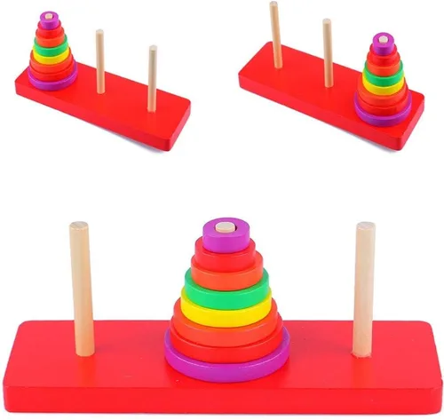 Vista 4 de Hanoi Puzzle Tower of Hanoi Rompecabezas de madera Rompecabezas de 8 anillos Hanoi Tower