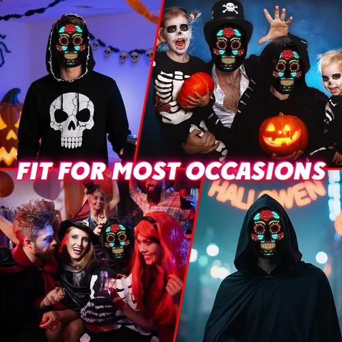 Vista 4 de Meetory Máscara LED de Halloween del Día de los Muertos con diadema