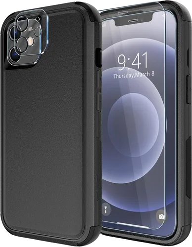 Vista 8 de Diverbox - Funda para iPhone 12 a prueba de golpes y caídas, protector de pantalla de vidrio templado, funda protectora de alta resistencia
