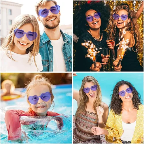 Vista 135 de Lentes de sol con forma de corazón, 2 pares de lentes de sol en forma de corazón, gafas de sol rave para mujeres, regalos de fiesta