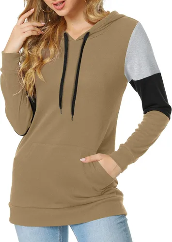 Vista 3 de CATHY Sudadera casual con cordón para mujer, manga larga, bloque de color, sudadera con capucha y bolsillo