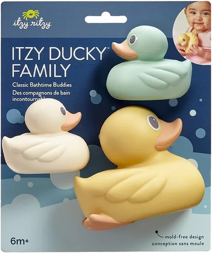 Vista 10 de Itzy Ritzy Ducky Family - Juego de juguetes flotantes de baño de 3 piezas con diseño hermético; patos suaves y exprimibles diseñados para edades
