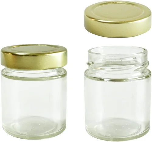 Vista 2 de Tarro de vidrio de 5oz con tapas de metal, paquete de 12, hierbas, especias, dulces, frijoles (dorado)
