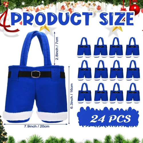 Vista 3 de Aliceset 24 Bolsas de Dulces de Navidad con Asa, Bolsas de Regalo con Diseño de Pantalones de Santa, Canasta de Golosinas Navideñas, Portavinos