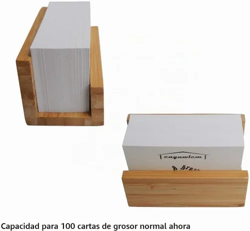 Vista 3 de Paquete de 1 soporte de madera de bambú para tarjetas de visita de escritorio para escritorio, soporte de exhibición de tarjetas de visita