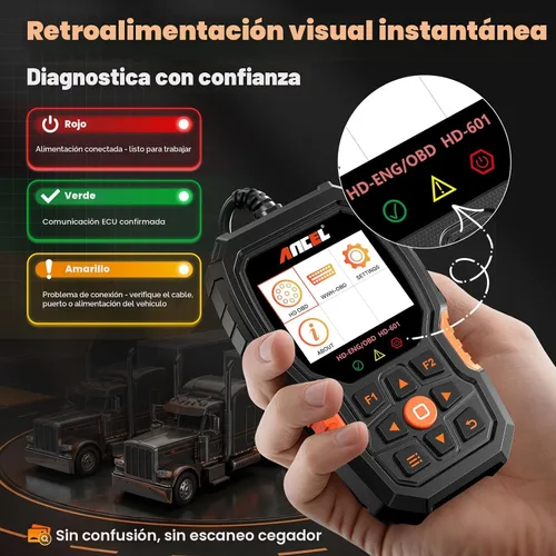 Vista 6 de ANCEL Escáner de Camión Resistente HD601 Herramienta de Diagnóstico de Sistema Completo para Diésel Compatible con Cummins, Detroit, Freightliner