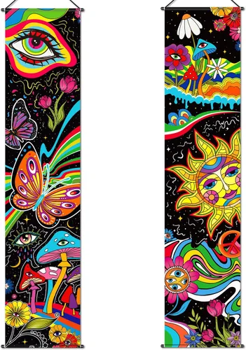 Vista 9 de Tiamon 2 pancartas de tapiz hippie para decoración de pared, ojos para colgar en la pared, pavo real, bohemio, colorido, abstracto, telón de fondo