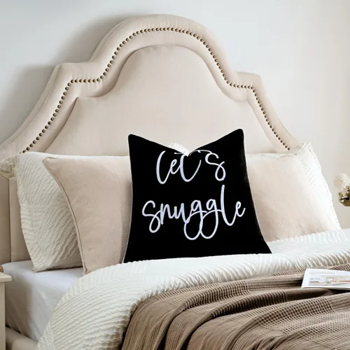 Vista 9 de Sunkifover Let's Snuggle - Funda de almohada decorativa, 18 x 18 pulgadas, algodón bordado en blanco y negro, funda de almohada para cama