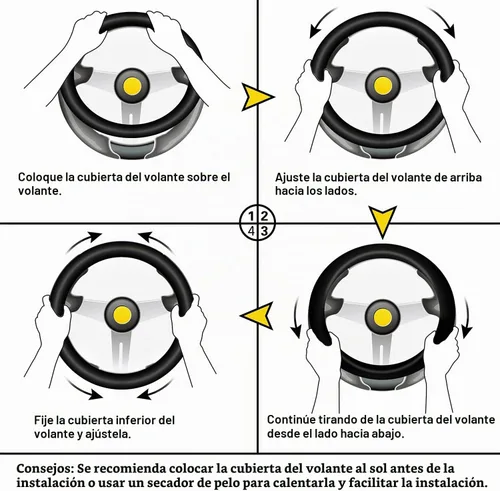 Vista 5 de ALEMODR Funda universal para volante de cuero negro de 15 pulgadas