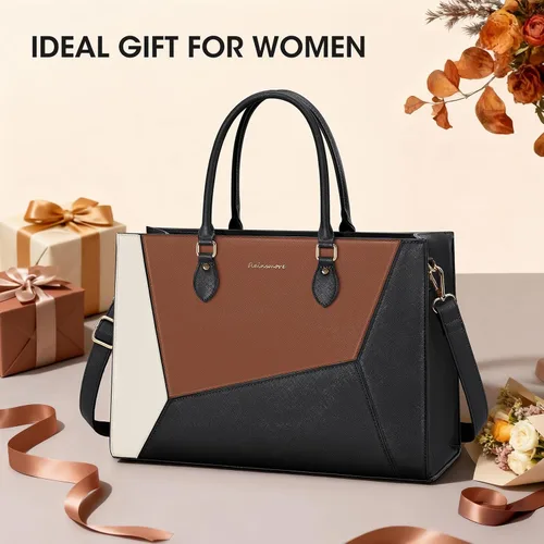Vista 8 de RAINSMORE Bolsa de mano para laptop para mujer, 15.6 pulgadas, bolsas de trabajo grandes para mujeres, impermeables, para negocios, oficina