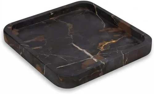 Vista 9 de Bey-Berk Robbie - Bandeja de valet de mármol (negro), organizador cuadrado de piedra de 9 x 9 pulgadas para llaves, cartera y joyas, organizador