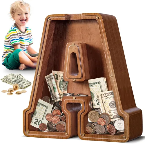 Vista 41 de SummiDate Alcancía de madera de letra para niños y niñas, Alfabeto, personalizada, regalo de cumpleaños y pascua para niños (A)