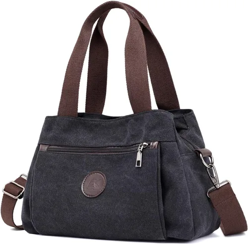 Vista 8 de Bolsos tipo morral de lona para mujer, bolsos cruzados de hombro, cartera con múltiples compartimentos, tamaño mediano Beige - Medium