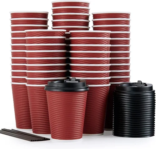 Vista 8 de LITOPAK Paquete de 80 vasos de papel desechables de 16 onzas con aislamiento de pared ondulada, tazas de café de papel caliente aisladas de tres