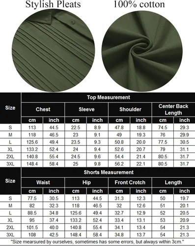 Vista 6 de COOFANDY Conjunto de ropa de playa de algodón Guayabera para hombre, conjunto corto de lino de 2 piezas