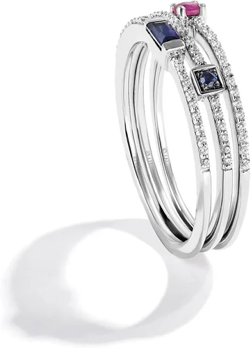 Vista 2 de Star Wars - Anillo de joyería fina de la serie R2 para mujer, 15 quilates dos diamantes blancos granate y plata zafiro azul, Metal, Diamante