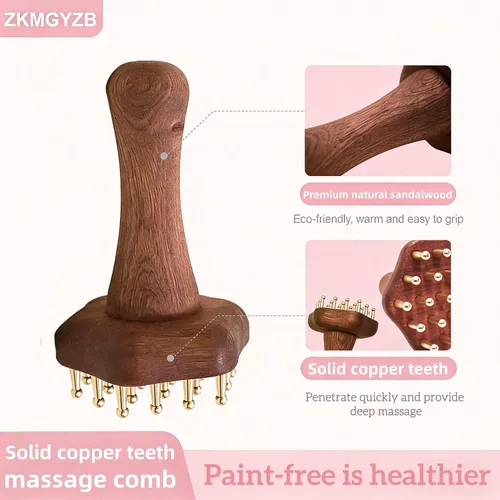 Vista 3 de Peine de masaje de cabeza de cobre de 24 dientes para cuerpo y cuero cabelludo, cepillo masajeador de punto meridiano para cuerpo y cuero cabelludo