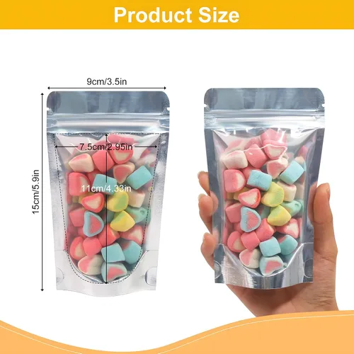 Vista 2 de SumDirect, bolsas de aluminio con cierre, reutilizables, 50 unidades, bolsa vertical para alimentos con ranura para almacenar alimentos