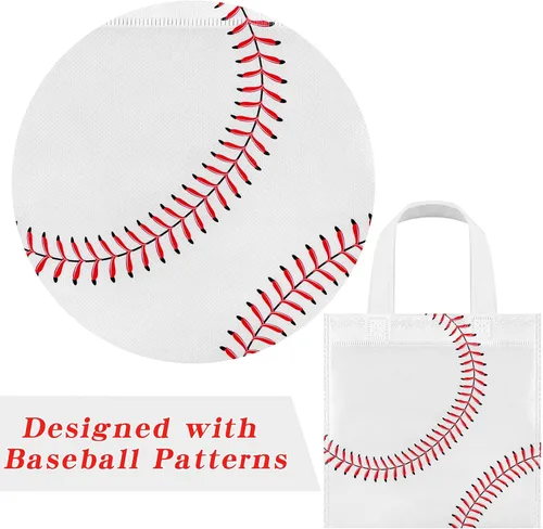 Vista 3 de MIMIND 24 bolsas de béisbol no tejidas para recuerdos de fiesta con asas de 7.8 x 7.8 pulgadas, bolsas de regalos para fiesta de béisbol, bolsas