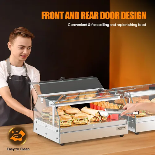 Vista 4 de ROVSUN Calentador de Alimentos Calentador de Pizza para Mostrador, Exhibidor Calentador de Alimentos Calentador de Pretzel con Iluminación LED